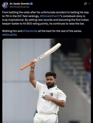 Rishabh Pant's Inspiring Comeback: LSG Owner Goenka Hails Keeper-Batter's Record-Breaking Test Performance Against England