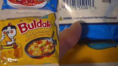 Ramen packet with cancer warning label