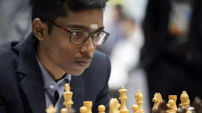 Praggnanandhaa celebrates his victory at the UzChess Cup