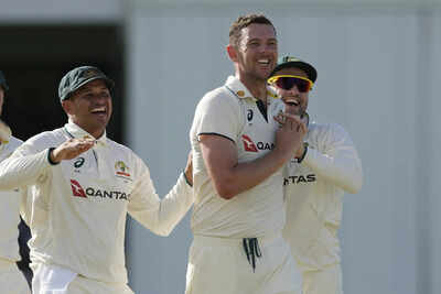 Josh Hazlewood celebrates a crucial wicket