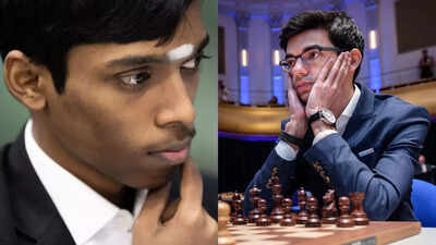 Praggnanandhaa and Giri share a moment.